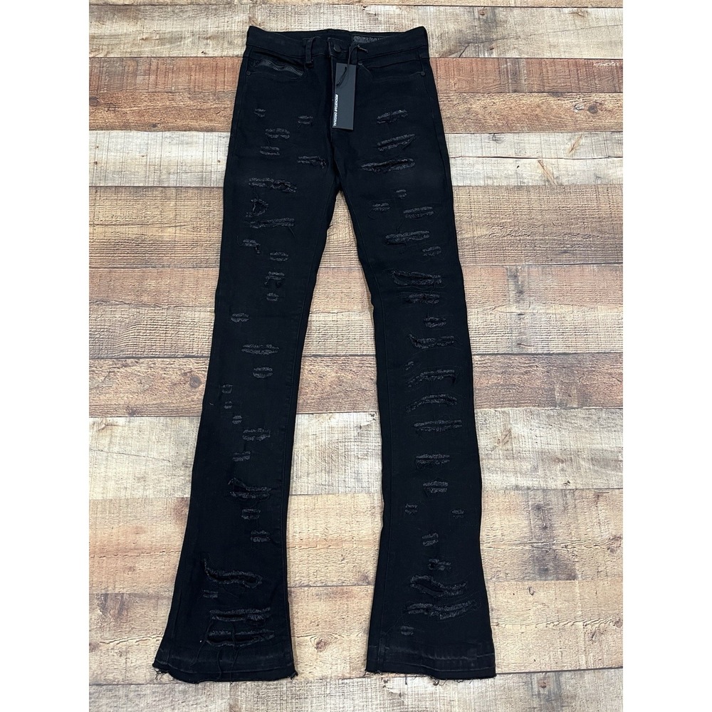 Rockstar Original Distressed Black Stacked Flare Jean Men's Size 28 NWT (2340)‎